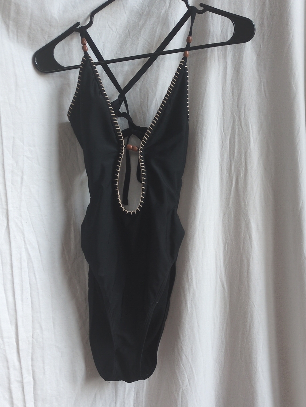 Shade & Shore Black One-Piece Swimsuit with Cream Crochet Trim